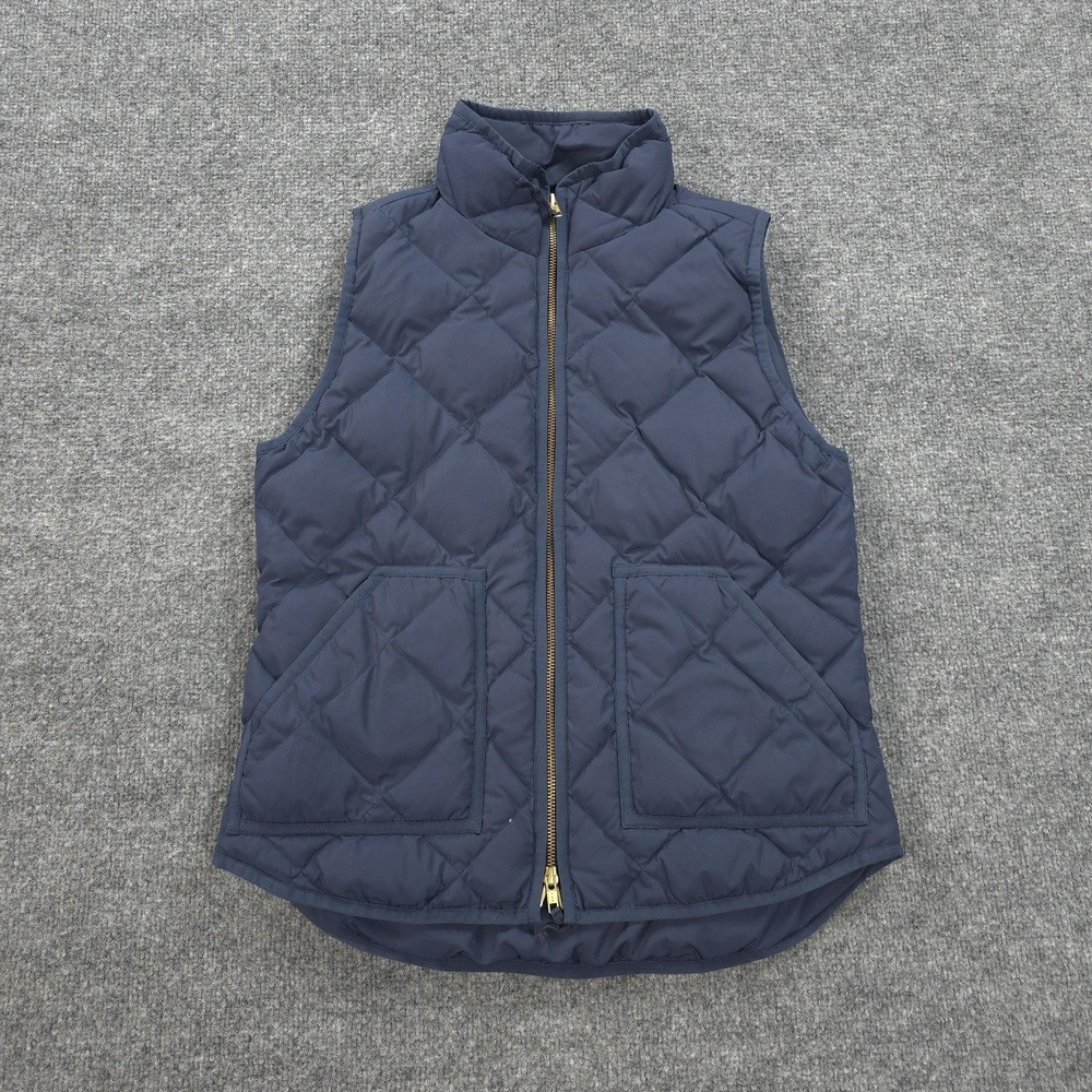 J Crew Vest Womens Small Navy Blue Quilted Down Puffer Hike Outdoors Winter